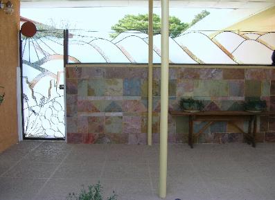 sunburst gate with acrylic privacy panels