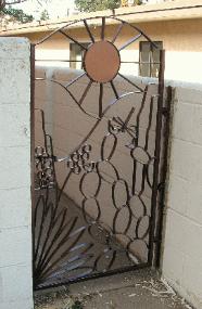 southwest sunburst gate with copper sun
